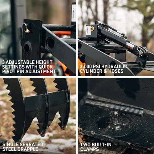 Titan Attachments Pallet Fork Mounted Adjustable Grapple Attachment, 3 Adjustable Height Settings, Built-in Clamps, Hydraulic Hoses Included