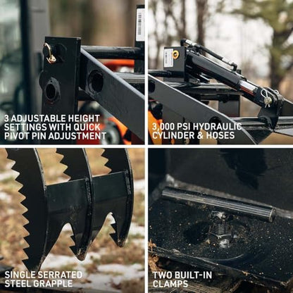 Titan Attachments Pallet Fork Mounted Adjustable Grapple Attachment, 3 Adjustable Height Settings, Built-in Clamps, Hydraulic Hoses Included