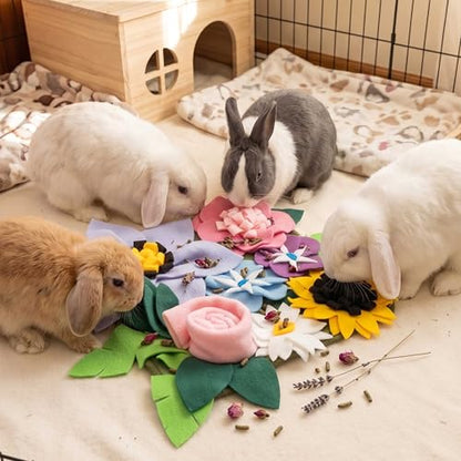 Small Animal Foraging Mat for Rabbit Hedgehog Guinea Pig Rat Chinchillas Bunny - Interactive Cute Flower Funny Feeder Toy Feeding Mat Bedding Cage Accessories