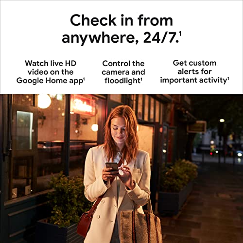 Google Nest Cam with Floodlight - Outdoor Camera - Floodlight Security Camera, White, 1 Count (Pack of 1) | Outdoor camera, camera with customizable floodlight, 1080 HDR video, night vision, 180° motion detection, Google Home app - size: 1 Count (Pack of