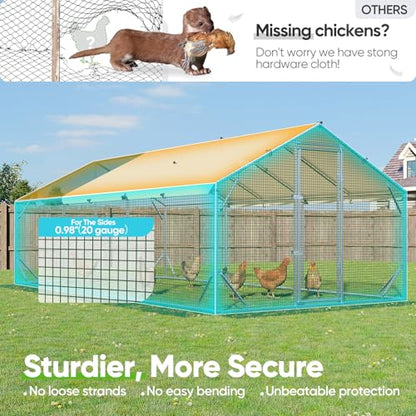 Quictent Premium Large Metal Chicken Coop Run Upgraded with Reinforced Hardware Cloth & Galvanized Metal Tube, Walk-in Poultry Cage for Outdoor Yard Farm, Waterproof Cover, 19.7x9.8x6.6FT