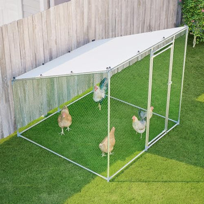 Walk in Chicken Coop, Chicken Runs for Yard with Cover, 84 x 78.7 x 72.7 in Metal Enclosure, Slanted Roof, Lockable Door for Ducks Rabbits