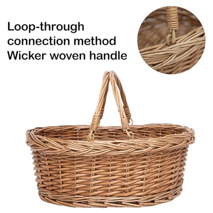 Wicker Picnic Basket with Handle, Natural Large Empty Basket Cheap Easter Egg Candy Storage Suitable for Toys, Flowers, Weddings (Original Color 15.75 * 11.81 * 5.91 inches)