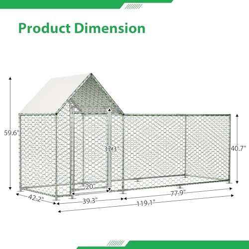 Large Walk-in Chicken Coop, Heavy Duty Metal Chicken Run for Backyard, Outdoor Poultry Habitat with Waterproof UV Cover for Duck Rabbit, Predator-Proof Lockable Door (10' L x 3.5' W x 5' H)