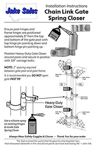 Chain Link Gate Spring Closer for 1-7/8" OD Gate Post and 1-3/8" OD Gate Frame - Self Closing Gate Spring Closer - Gate Closer Includes Bolts - size: 1-3/8" X 1-7/8"