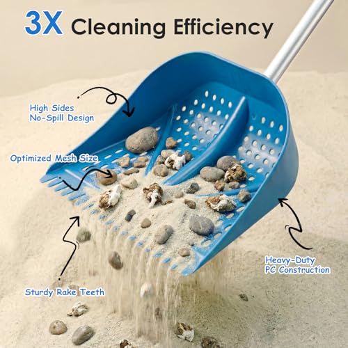 Chicken Poop Scooper & Rake 2-in-1, Adjustable Handle Length from 38" to 66", Features Manure Sifting Capability – Ideal for Chicken Coops and Farm Animal Cleaning (Blue) - color: Blue