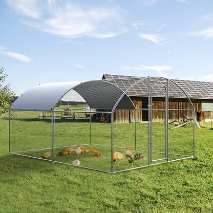 ORANLAND Large Metal Chicken Coop, 9.9x9.9x6.6ft Walk-in Chicken Runs with Cover, Dome Roof Chicken Pen with Security Lock, Outdoor Duck Rabbit Cage Poultry Pen for Backyard, Farm, Yard - size: 119.0"L x 119.0"W x 77.0"H