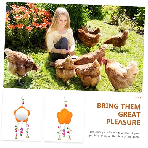 Toddmomy 1pc Chicken Mirror Toy Bells Rooster Hanging Mirror for Parrots and Birds Engaging Pet Supplies for Chewing and Playtime Activities