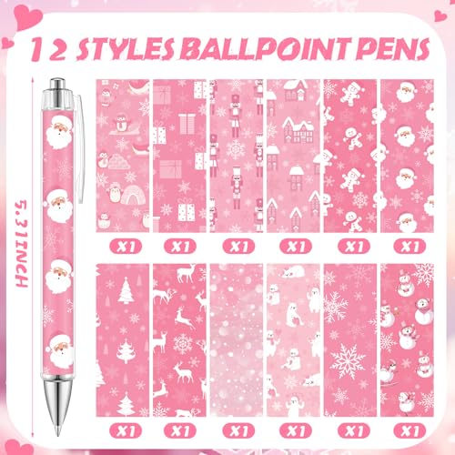 Dispowreath 24 Pcs Pink Christmas Sticky Notes with Pens Holiday Gifts Self Adhesive Notepad Cute Memo Notes Pads Black Ink Ballpoint Pen for Office School Students Teacher Supplies - style: Pink Xmas