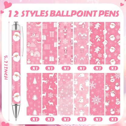 Dispowreath 24 Pcs Pink Christmas Sticky Notes with Pens Holiday Gifts Self Adhesive Notepad Cute Memo Notes Pads Black Ink Ballpoint Pen for Office School Students Teacher Supplies - style: Pink Xmas