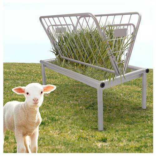 KUAFU 2 in 1 Grain & Hay Feeder, Pasture Livestock Feeder with Steel Frame & Deep Feeding Pan for Goats, Cow, Sheep, and Horses, Powder-Coated Steel Large Capacity, Easy to Carry and Assemble