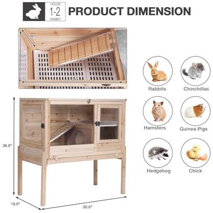 Wooden Guinea Pig Cages Indoor with Plastic Floor and Pull Out Tray, Two-Story Rabbit Cage with Anti-Chewing Ramp, Bunny Hutch with Detachable Stand, Small Animals Cage Habitat (Nature) - color: Nature