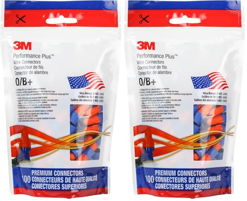 3M Performance Plus Wire Connector O/B+Pouch, 100/POUCH, 100 Units, Orange/Blue (Pack of 2) - size: 100 units (Pack of 2)