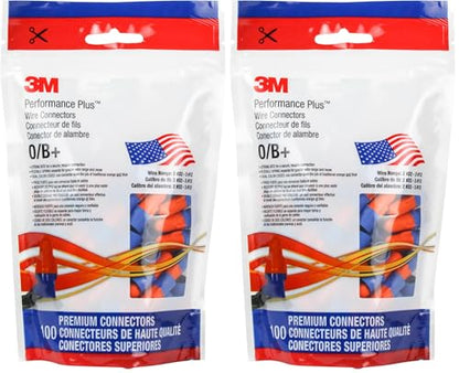 3M Performance Plus Wire Connector O/B+Pouch, 100/POUCH, 100 Units, Orange/Blue (Pack of 2) - size: 100 units (Pack of 2)