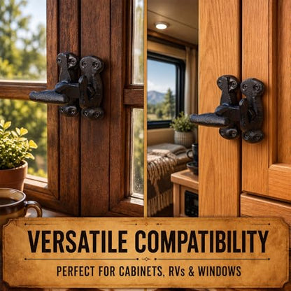 Moxweyeni 2 Pack Vintage Cabinet Latch Cast Iron Flip Latch Set with 4 Handles&16 Screws - Black Heavy Duty Rustic Cabinet Hasp Slide Lock for Antique Window Door Hasp Security Rust-Resistant