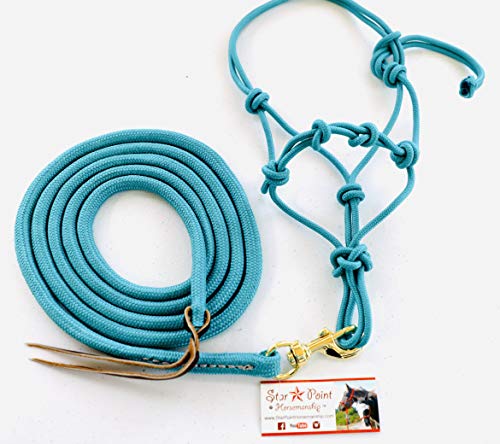 Star Point Horsemanship Mini-Pony 4 Knotted Rope Halter & 8' Lead Set (Teal, Small 28-32" Mini) - color: Teal, size: Small 28-32" Mini