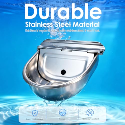 Metal Automatic Chicken Waterer with Float Valve, Stainless Steel Duck Waterer No Mess Outdoor Wall Mounted Chicken Water Dispenser with Hose and Drain Plug for Chicken Coop