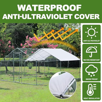 Chicken Coop Large Metal Chicken Coop for 6-10 Chickens with Waterproof CoverWalk-in Poultry Cage Chicken Run,Chicken House for Outdoor - size: 117.6"L x 78.0"W x 78.0"H
