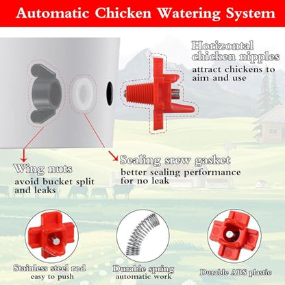 Zerodis Livestock Breeding Supplies Nipple Kits Automatic Poultry Nipples Sealing Watering System Horizontal Side Mount Livestock Supplies for Ducks Geese Hens Quails Farm Birds 12Pcs