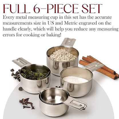 Bellemain One-Piece Stainless Steel Measuring Cups Set of 6 – Nesting Metal Measuring Cups for Kitchen – Dry & Liquid Measurements (ML & OZ), Rust-Resistant, Dishwasher Safe, Ergonomic Design - color: Stainless Steel