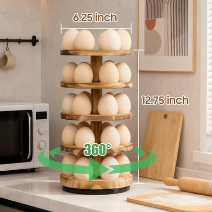 Wooden Fresh Egg Holder Countertop, 5 Layer Rotating Countertop Egg Holder for Fresh Eggs, Stackable with 30 Eggs for Countertop Kitchen, Pine - color: Natural