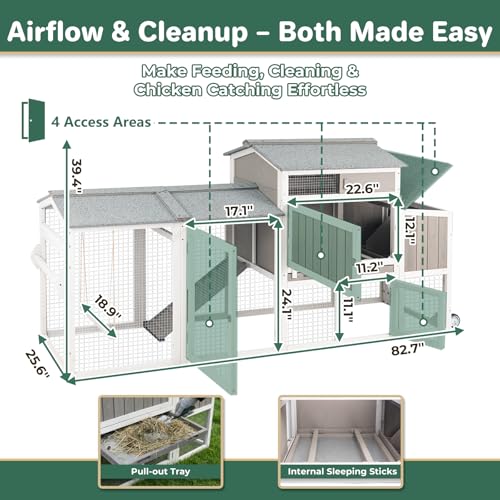 Chicken Coop with Run, Weatherproof Mobile Chicken Tractor Hen House with Wheels, Nesting Box, Roosting Bars, Pull-Out Tray, Asphalt Waterproof Roof & Fun Swing for Chickens Quails Small Animals - color: Grey