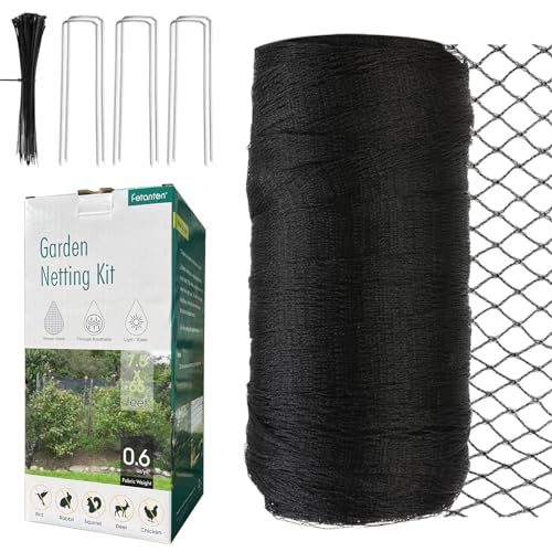 Bird Netting for Garden, Fetanten 7.5 x 65 FT Netting for Garden Protection Vegetables Fruit Trees Blueberry from Birds Deer Poultry, Heavy Duty Woven Mesh Net Animal Fencing with Ties and Staples - size: 7.5 x 65FT