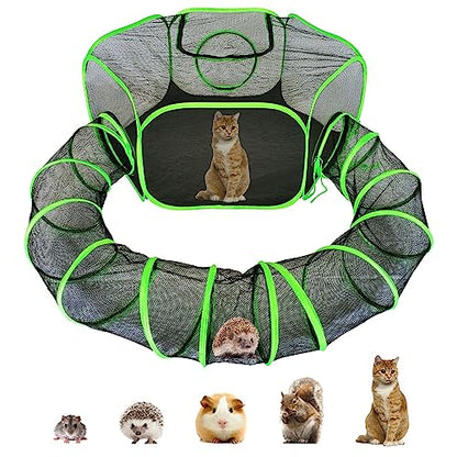 Small Animal Playpen Guinea Pig Hedgehog Cage Rabbit Cage with Fun Surround Tunnel Breathable & Transparent Pop Open Exercise Yard Fence with Top Cover Anti Escape - color: Upgrade