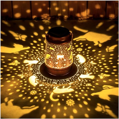 Cat Solar Lanterns Outdoor Waterproof Hanging Solar Lights Cat Gifts for Women Men Metal Decorative LED Cat Lanterns for Garden Decor,Yard,Patio,Lawn,Pathway,Landscape - style: Cat