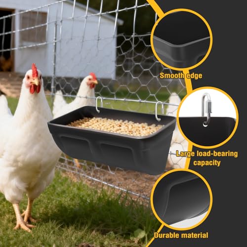 2 Pack Hanging Chicken Feeder Trough for Goat,Sheep,Dog.Livestock Feeding Container Goats Supplies Feeders Waterer Bucket (Black) - color: Black
