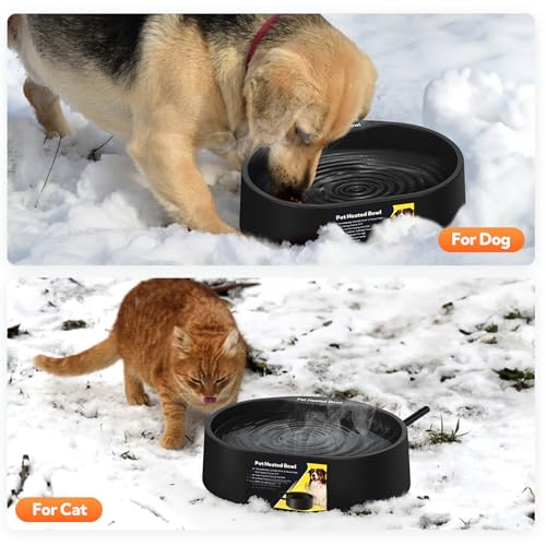 Heated Water Bowl for Dogs and Cats,Large Heated Dog Bowl with Chew Resistant Power, Waterproof Heated Pet Bowls for Outside in Winter,Provide Warmable Water for Dogs, Cats,Birds, (Black
