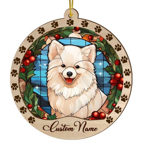 Personalized American Eskimo Ornament, American Eskimo Christmas Ornament, Custom Name American Eskimo Dog Suncatcher for Christmas Tree - color: American Eskimo