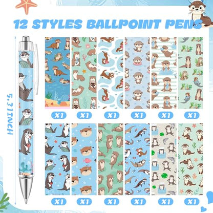 Dispowreath 24 Pcs Otter Sticky Notes with Pens Themed Gifts Self Adhesive Notepad Cute Memo Notes Pads Black Ink Ballpoint Pen for Otter Lover Gifts Office School Students Teacher Supplies - style: Otter