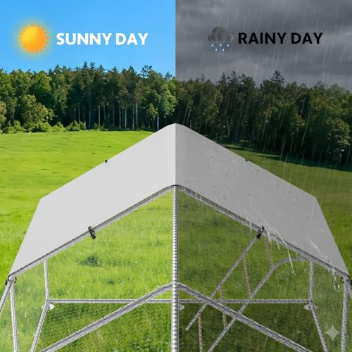 Large Metal Chicken Coop with Waterproof and UV-Resistant Cover, Chicken Run Outdoor Walk-in Cage Rabbit Duck Hen House for Yard Farm Use Spire Roof, 10’ W x 10’ L x 6.5’ H - size: 120.0"L x 120.0"W x 78.0"H
