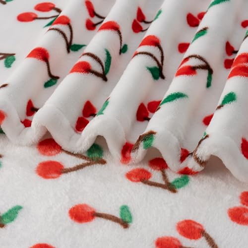 Berkshire Blanket-Classic Heavyweight Warm Soft Printed VelvetLoft® Plush Blanket, King Size Soft Fuzzy Blanket for Couch Sofa Bed, Cherries Toss White, 90in x 108in - color: Cherries Toss White, size: King/Cal King