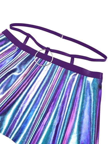 Lilosy Sexy Stocking Chocker Strappy Underwire O Ring Push Up Garter Belt Women Skirt 5 Piece - color: Laser Purple, size: Medium