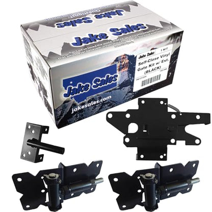 Self-Closing Vinyl Fence Gate Hardware Kit - Black, Single Gate, Includes 2 Hinges, 1 Lockable Latch with Screws (Lockable Both Sides), Case of 6 - size: Self Close Black Kit - Case - 6 Count