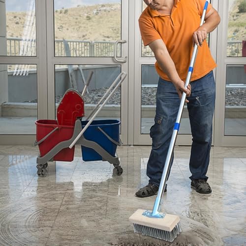 Stainless Steel Wire Scrub Brush with Long Handle, 63'' Heavy Duty Stiff Metal Bristle Scrubber Broom, Moss Remover Wire Cleaning Brushes, for Rough SurfaceConcrete Floor Patio Garden Garage - size: 20 cm
