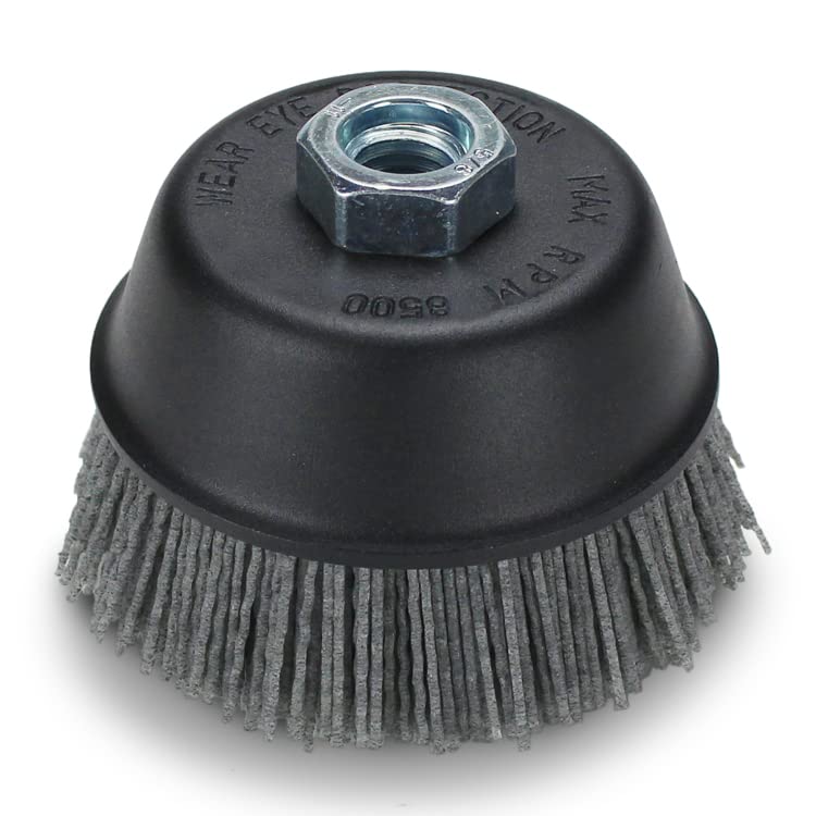 BHA 4" Abrasive Filament Nylon Bristle Cup Brush, 5/8-11 Thread Arbor - Gray (80 Grit)