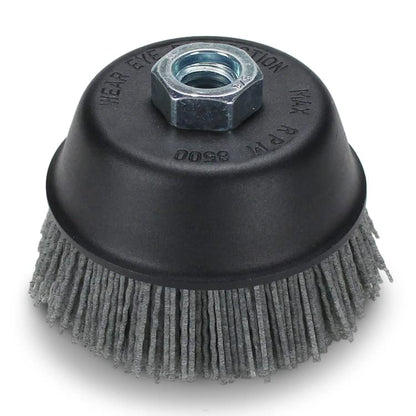 BHA 4" Abrasive Filament Nylon Bristle Cup Brush, 5/8-11 Thread Arbor - Gray (80 Grit)