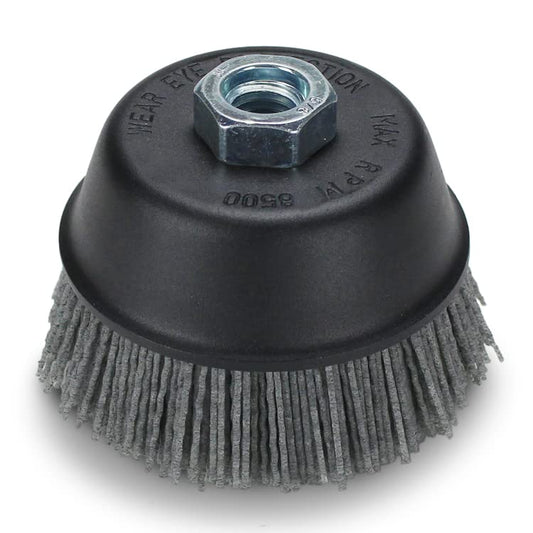 BHA 4" Abrasive Filament Nylon Bristle Cup Brush, 5/8-11 Thread Arbor - Gray (80 Grit)