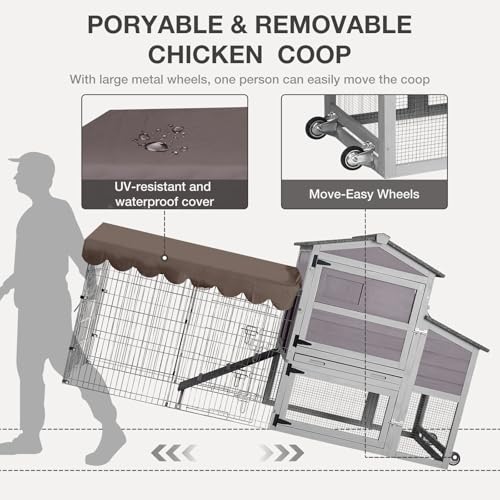 Portable Chicken Coop with Nesting Boxes and Waterproof Cover - Mobile Hen House with Wheels, Metal Chicken Run, and Poultry Cage - Ideal Chicken Tractor for Secure and Comfortable Housing