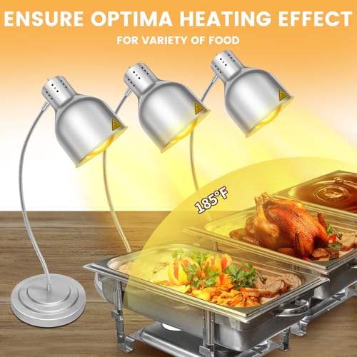 Food Heat Lamp, Commercial Food Warmer Lamp Includes 250W Infrared Bulb, 110V Stainless Steel Heat Lamps for Food Warming in Restaurant, Buffet, Catering, Home (Silver, 2 Bulbs)