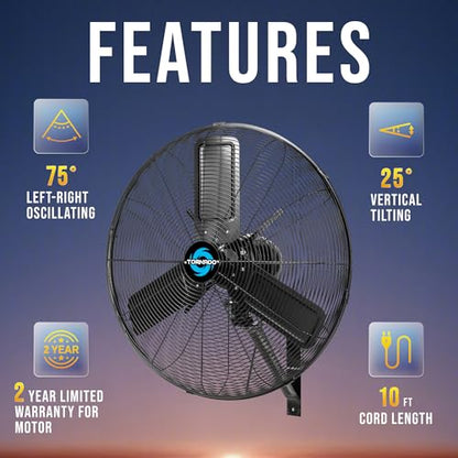 Tornado 24 Inch High-Velocity Oscillating Wall Mount Fan – IPX4 Water-Resistant, Industrial-Grade TEAO Motor, 2-Speed, 7350 CFM, cETL Certified for Outdoor Use - size: 24 inch, style: Industrial