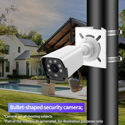 Universal Vertical Pole Mount for Security Camera, White | Solid Metal Bracket with 2 Loops, Suitable for CCTV Cameras LED Wall/Stage Lights Solar Panels, Pole Brackets