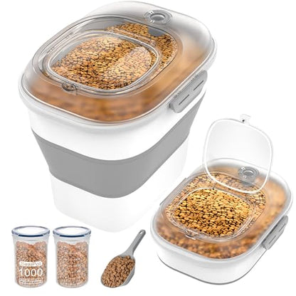 32-35 Lbs Dog Food Storage Container,Collapsible Dog Food Container with Transparent Airtight Lid,Wheels,Date Track,Pet Food Storage Container for Rice,Flour,Sugar,Scoop And 2PCS Containers - color: Clear/35 lbs