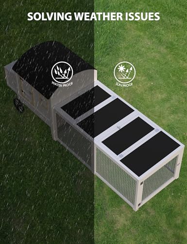 Hipicute Wooden Poultry Cage for 3-5 Chickens, 106in Chicken Coop with Run, Outdoor Hen Coop with Waterproof Roof, Nesting Box, Pull Out Trays and Ramp, White - color: White