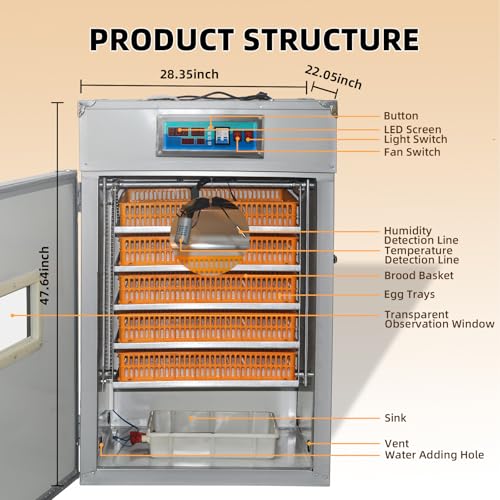 XKV 440 Egg Incubator with Automatic Egg Turning,Temperature Control and Humidity Control,Hatching Eggs,Chicken,Ducks,Poultry,Industrial Brooding Machine Chicken Incubator for Farm,Lab,Home,Indoor - size: 440 Egg-265L