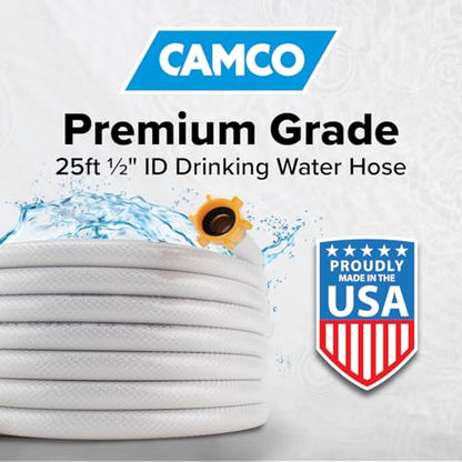 Camco TastePURE 25-Ft - RV Drinking Water Hose - Contains No Lead, No BPA & No Phthalate - Features Reinforced Design & Crafted of PVC - 1/2” Inside Diameter, Made in the USA (22735) - size: 25-Foot, style: 1/2-Inch ID