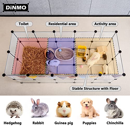 DINMO Guinea Pig Cages with Floor, Puppy Playpen, Small Animal Playpen for Rabbit, Bunny, Ferret, Hedgehog, DIY, Expanded, Portable, Exercise Fence, 61.2 x 24.8 x 24.8inch - style: Plastic-28 panels